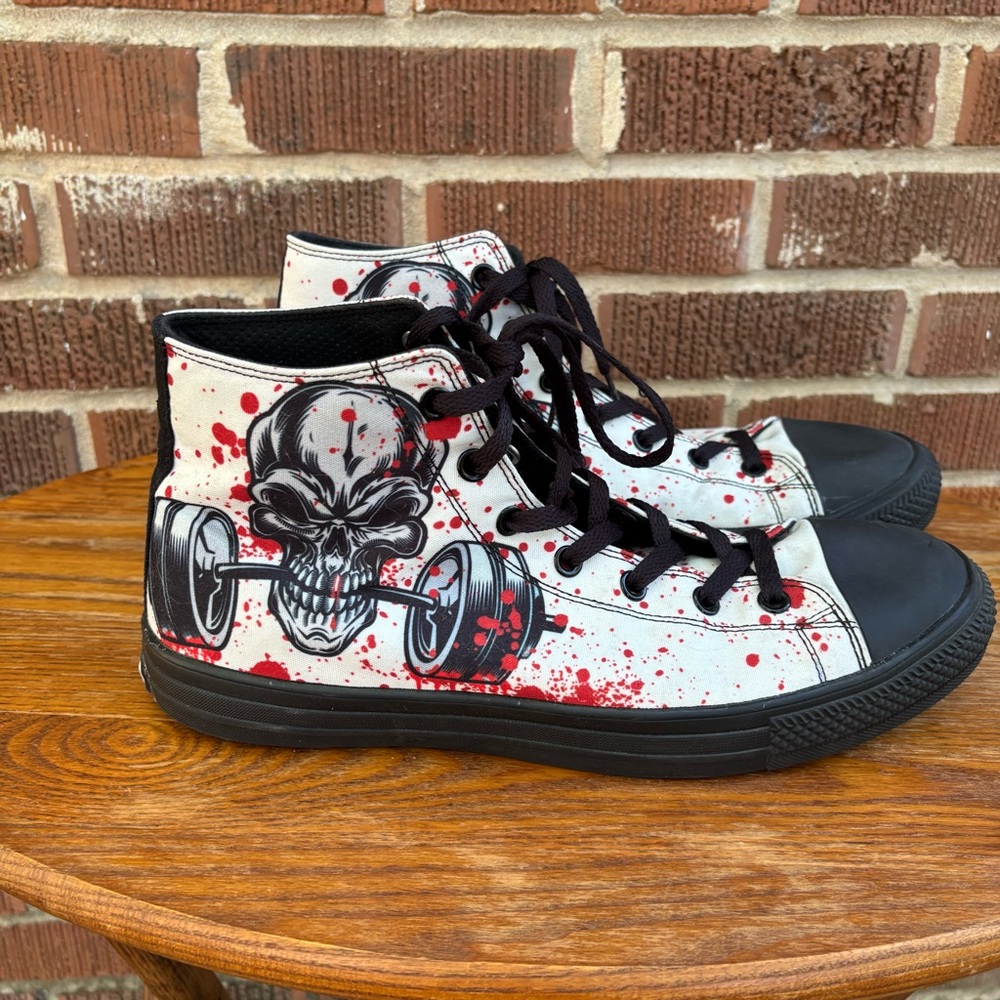 RAAD Shop White Black Canvas Shoes Skulls and Weights Men's 12